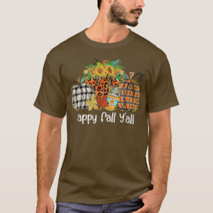 Happy Fall Yall Pumpkin Sunflower Leopard Funny Au T-Shirt