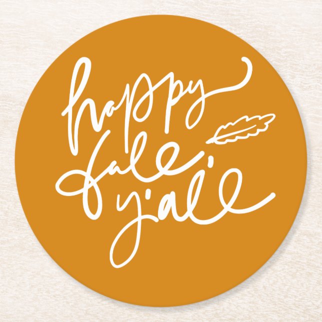 Happy Fall Y'all Round Paper Coaster (Front)
