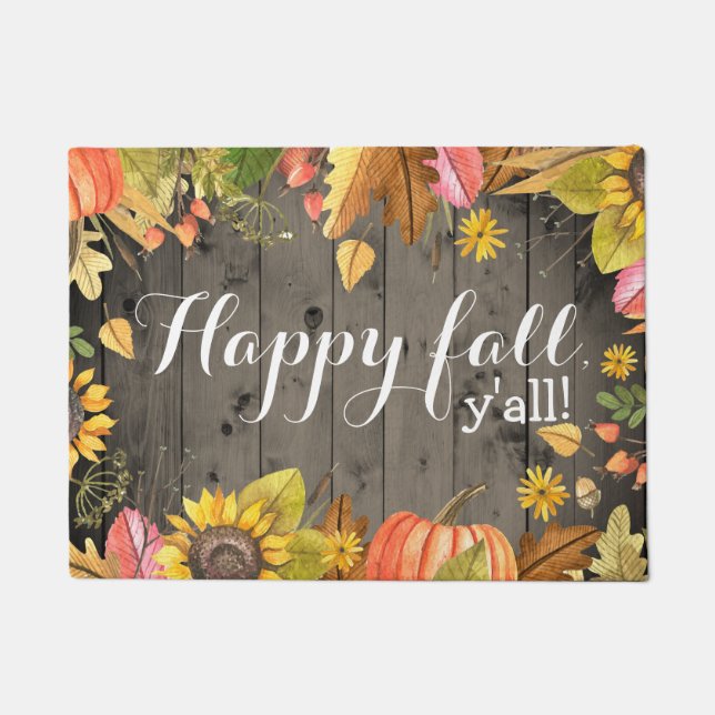 Happy Fall Y'all Rustic Country Autumn Doormat (Front)