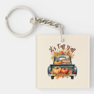 Happy Fall Y'all – Rustic Truck with Pumpkins Keychain