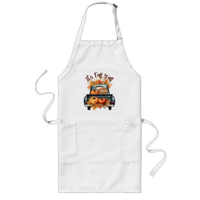 Happy Fall Y'all – Rustic Truck with Pumpkins Long Apron (Front)
