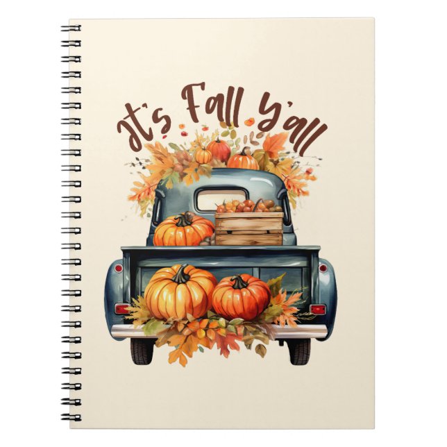 Happy Fall Y'all – Rustic Truck with Pumpkins Notebook (Front)
