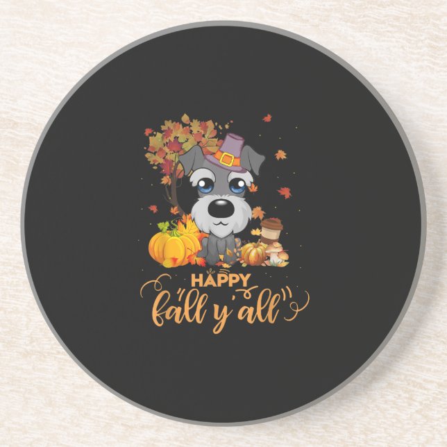 happy fall yall schnauzer dog thanksgiving coaster (Front)