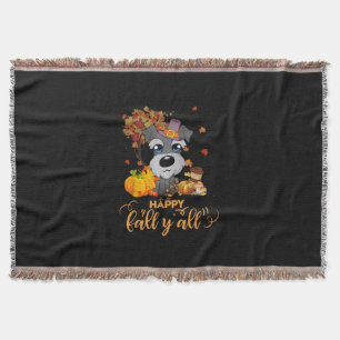 happy fall yall schnauzer dog thanksgiving throw blanket