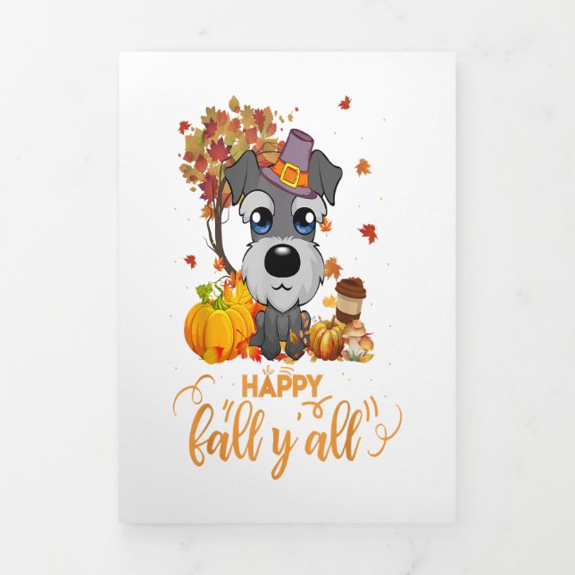 Happy Fall Yall Schnauzer Dog Thanksgiving Tri-Fold Announcement (Cover)