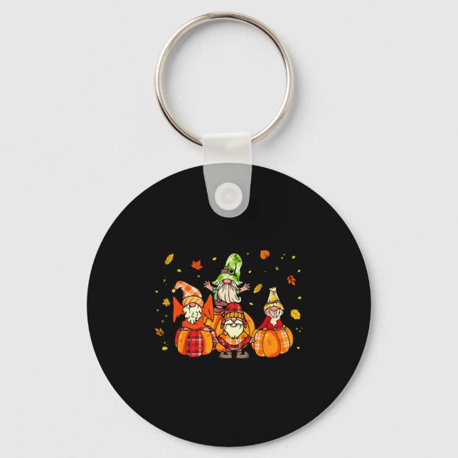 Happy Fall Yall Shirt Buffalo Pumpkin Autumn Gnome Keychain (Front)