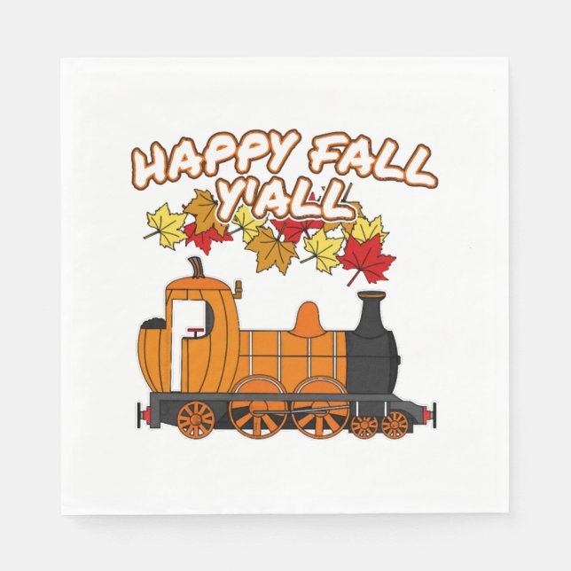 Happy Fall Y'All Steam Train Pumpkin Railroad Napkin (Front)
