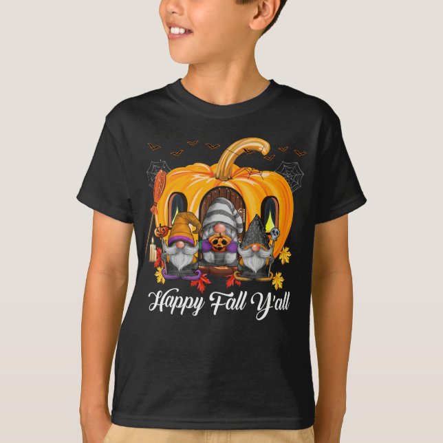 Happy Fall Y'all Team Gnome Pumpkin Autumn Gnomes T-Shirt (Front)