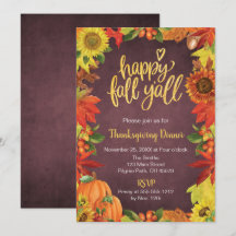 Happy Fall Y'all Thanksgiving Dinner invitation