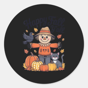 Happy Fall Y'all Thanksgiving Halloween Women Men  Classic Round Sticker