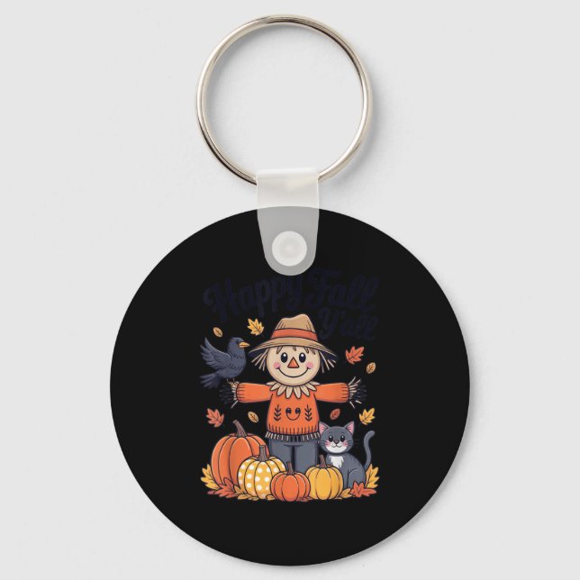 Happy Fall Y'all Thanksgiving Halloween Women Men  Keychain (Front)