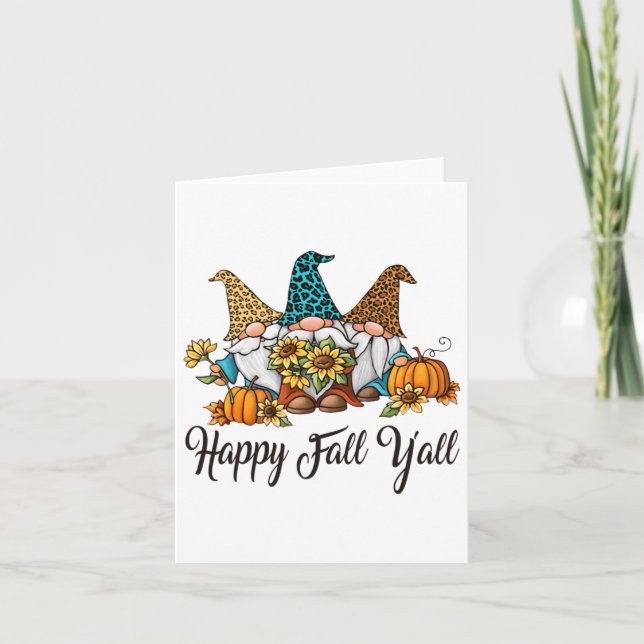 Happy Fall Yall Three Gnomes Leopard Sunflower Gif Card (Front)