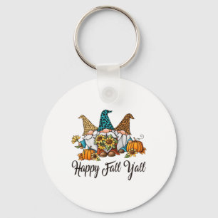 Happy Fall Yall Three Gnomes Leopard Sunflower Gif Keychain