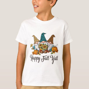 Happy Fall Yall Three Gnomes Leopard Sunflower Gif T-Shirt