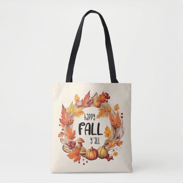 Happy Fall Y'all Tote Bag (Front)