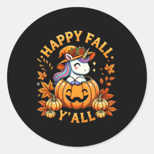 Happy Fall Y'all Unicorn Pumpkin Fall Outfit Thank Classic Round Sticker