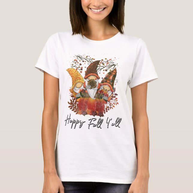 Happy Fall Y'all Women's Garden Gnome Leopard Pump T-Shirt (Front)