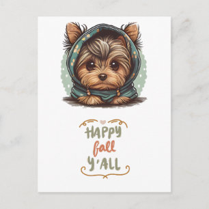 Happy Fall Y'all Yorkshire Terrier Autumn Hoodie Holiday Postcard