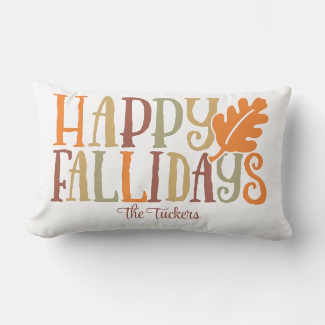 Happy FALLidays Cute Colourful Family Name Decor Lumbar Pillow (Front)