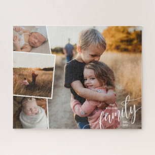 Happy Family Add Name Charming 4 Photo Collage Jigsaw Puzzle