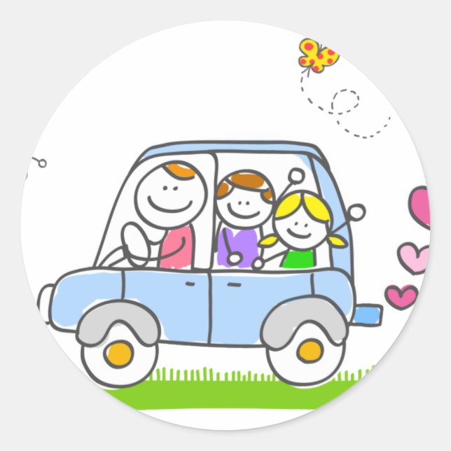 happy family cartoon classic round sticker (Front)