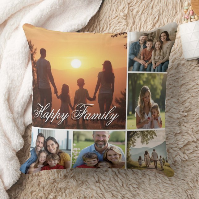 Happy Family Custom Collage Throw Pillow (Blanket)