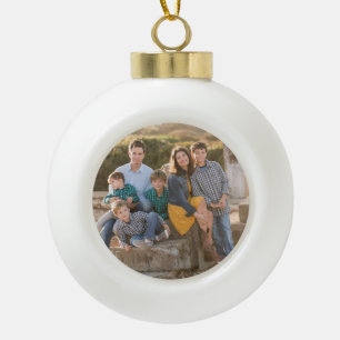 Happy Family Photo Ceramic Ball Christmas Ornament