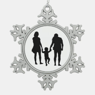HAPPY FAMILY SNOWFLAKE PEWTER CHRISTMAS ORNAMENT