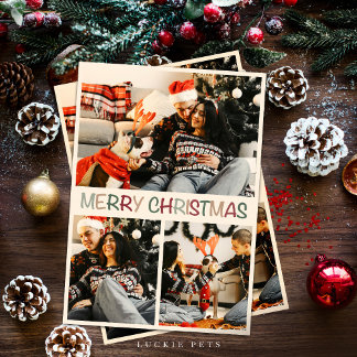 Happy Family with Dog Christmas Holiday Card 