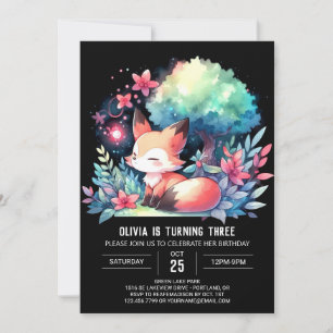 Happy Fantasy Fox Birthday digital  Invitation