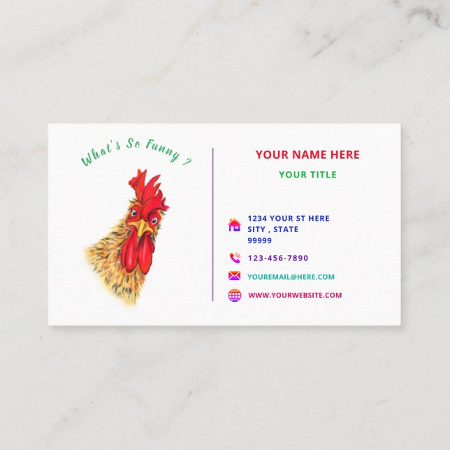 Happy Farm Funny Rooster Carte de visite de l'agri (Dos)