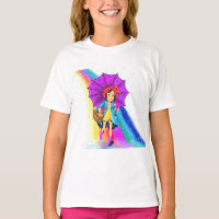 Happy Farm Girl with Umbrella T-Shirt