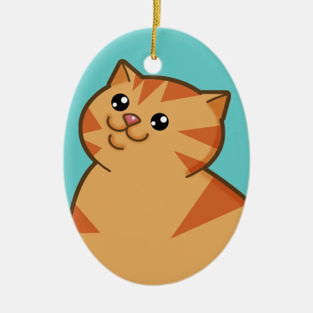 Happy Fat Orange Cat Keepsake Ornament (oval) (Front)
