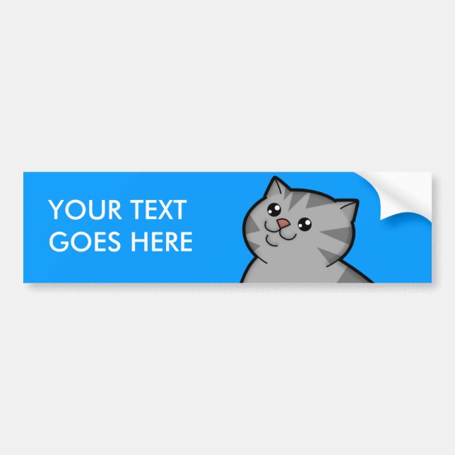 Happy Fat Silver Tabby Personalized Bumper Sticker (Front)