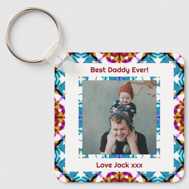 Happy Father’s Day Best Daddy Dad Ever Blue Photo Keychain (Front)