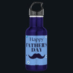 Happy Father’s Day – Moustache & Heart Design 532 Ml Water Bottle<br><div class="desc">This festive graphic celebrates Father’s Day with bold dark blue lettering that reads “Happy Father’s Day”. Beneath the text is a stylized moustache icon, a classic symbol of fatherhood. Surrounding the design are heart shapes in shades of white, blue, and dark blue, adding warmth and joy to the composition. The...</div>