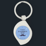 Happy Father’s Day – Moustache & Heart Design Keychain<br><div class="desc">This festive graphic celebrates Father’s Day with bold dark blue lettering that reads “Happy Father’s Day”. Beneath the text is a stylized moustache icon, a classic symbol of fatherhood. Surrounding the design are heart shapes in shades of white, blue, and dark blue, adding warmth and joy to the composition. The...</div>