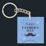 Happy Father’s Day – Moustache & Heart Design Keychain<br><div class="desc">This festive graphic celebrates Father’s Day with bold dark blue lettering that reads “Happy Father’s Day”. Beneath the text is a stylized moustache icon, a classic symbol of fatherhood. Surrounding the design are heart shapes in shades of white, blue, and dark blue, adding warmth and joy to the composition. The...</div>