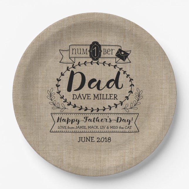 Happy Father’s Day Number 1 One Dad Monogram Logo Paper Plate (Front)