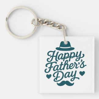 "Happy Father’s Day Typography – Vintage Moustache Keychain