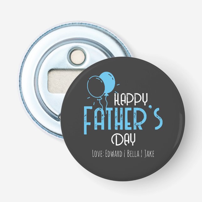 Happy Father’s Day with Blue Balloons & Names Bottle Opener (Front)