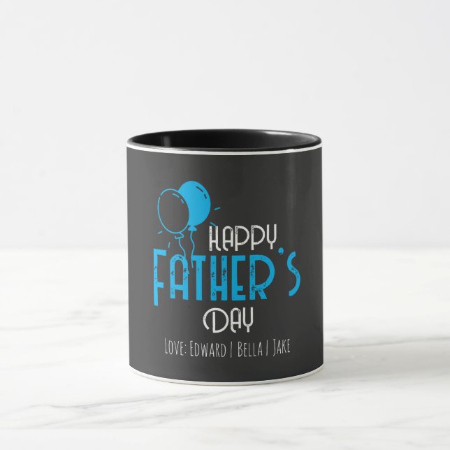 Happy Father’s Day with Blue Balloons & Names Mug (Center)