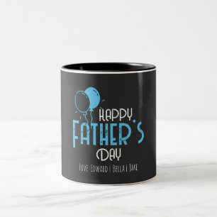 Happy Father’s Day with Blue Balloons & Names Two-Tone Coffee Mug
