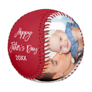Happy Father's Day 2 Photo Brush Script Red Baseball