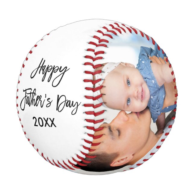 Happy Father's Day 2 Photos Brush Script  Baseball (Angled)