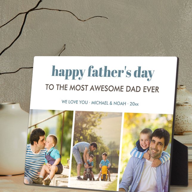Happy Fathers Day 3 Photo Collage Personalized Plaque (Creator Uploaded)