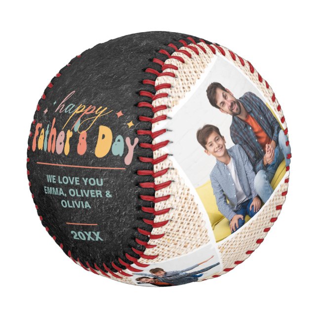 Happy Father's Day 4 Photo Collage Personalized Baseball (Angled)