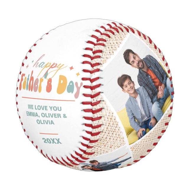 Happy Father's Day 4 Photo Collage Personalized Baseball (Angled)