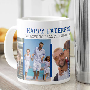 Happy Fathers Day 5 Photo Blue Grey Large Coffee Mug