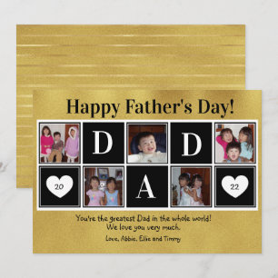 Happy Father's Day 5 Photo Gold Flat Greeting Card